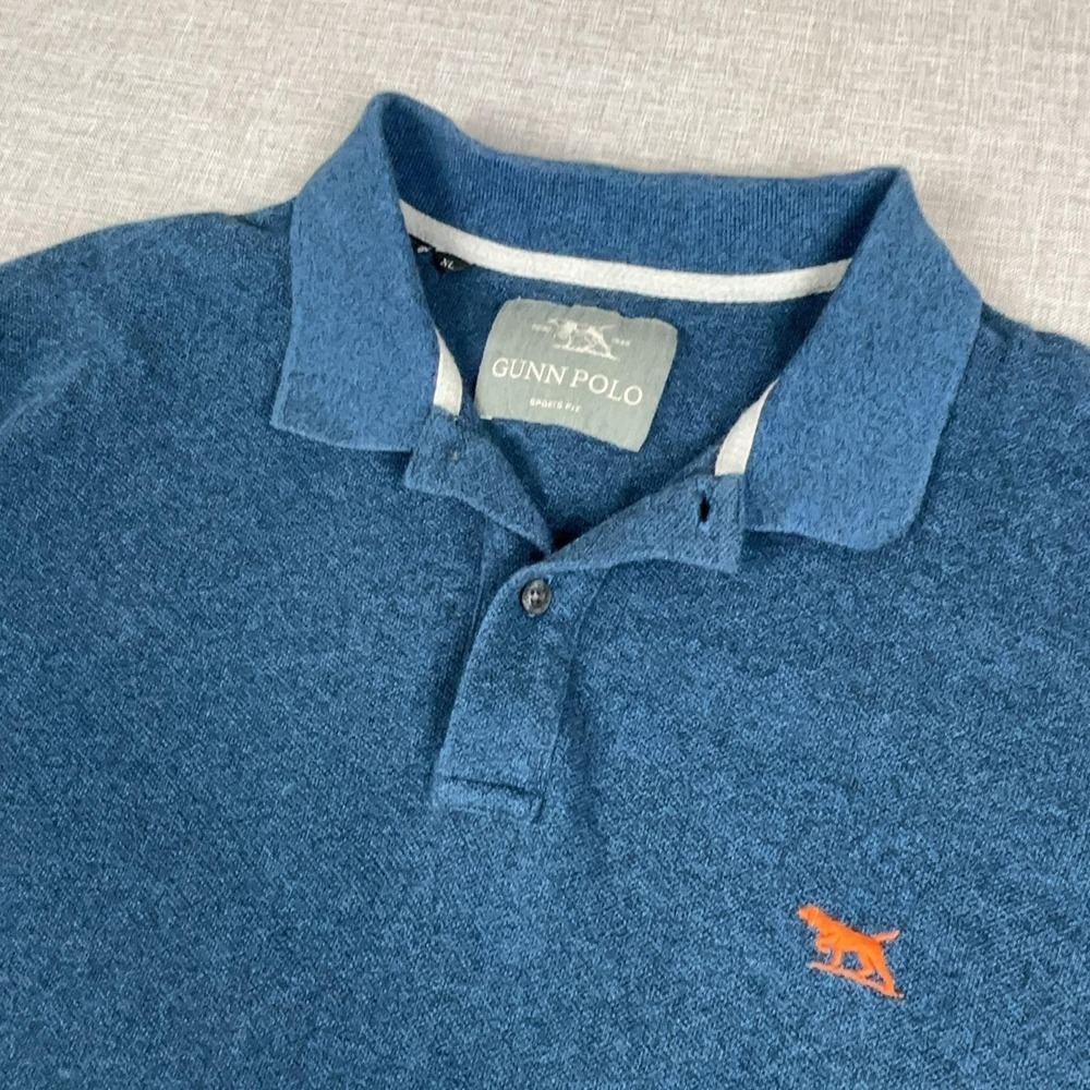 Gunn Polo Polo Shirt Mens XL Blue Sports Fit Short Sleeve Button Missing